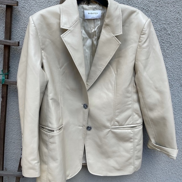 Aritzia Babaton Smith Leather Blazer in Sand White NWT! New with Tags! - Picture 6 of 14